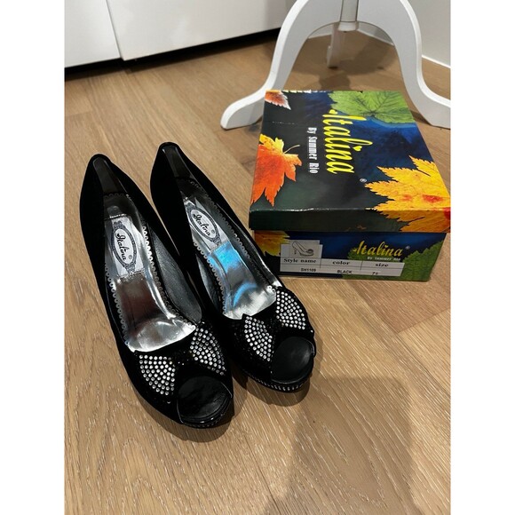 Italina Holiday Peep Toe Heels Pumps 7.5 New with Defects - Picture 2 of 12